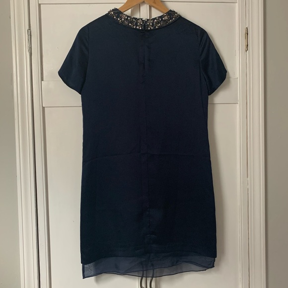 Club Monaco Navy Blue Silk Jewel Collar Dress - Picture 3 of 5